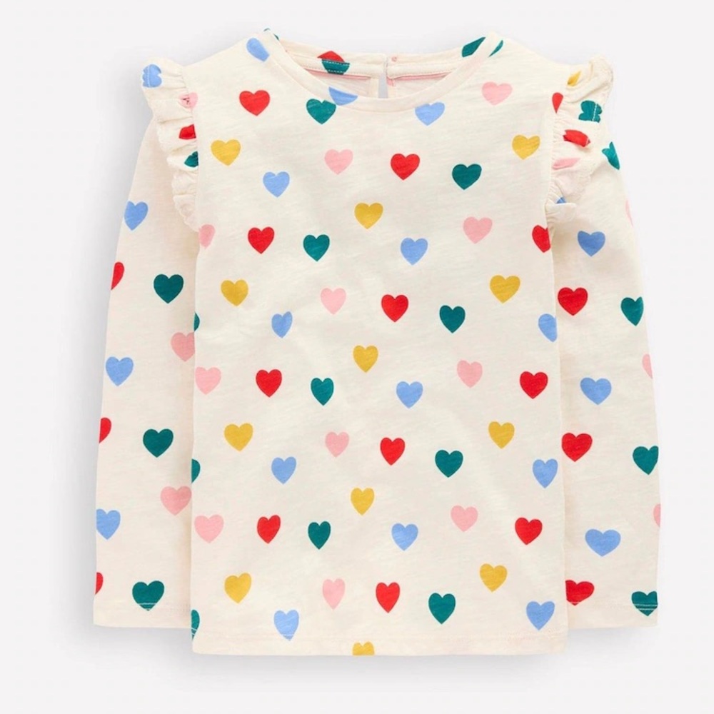 Boden Green Frill Sleeve Slub Heart Top